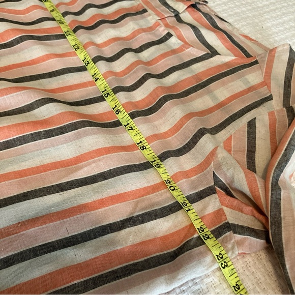 Alyx Front Tie Bell Sleeve Peasant Boho Top L Coral Gray Striped Pullover Shirt - Picture 9 of 11